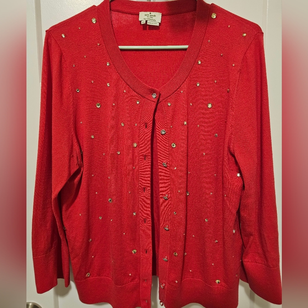 Pink Cashmere Kate Spade Cardigan w/ Rhinestones, Size XL